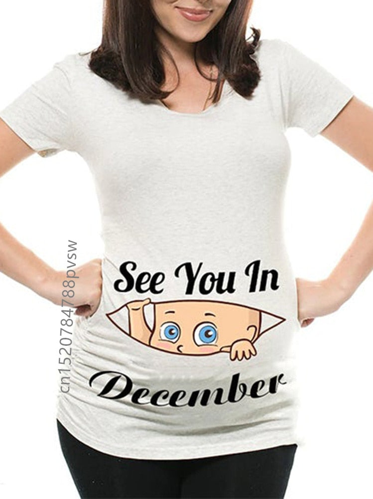 Funny See You In January-December Women Pregnant T Shirt Female Maternity Pregnancy Announcement New Mom Cloth