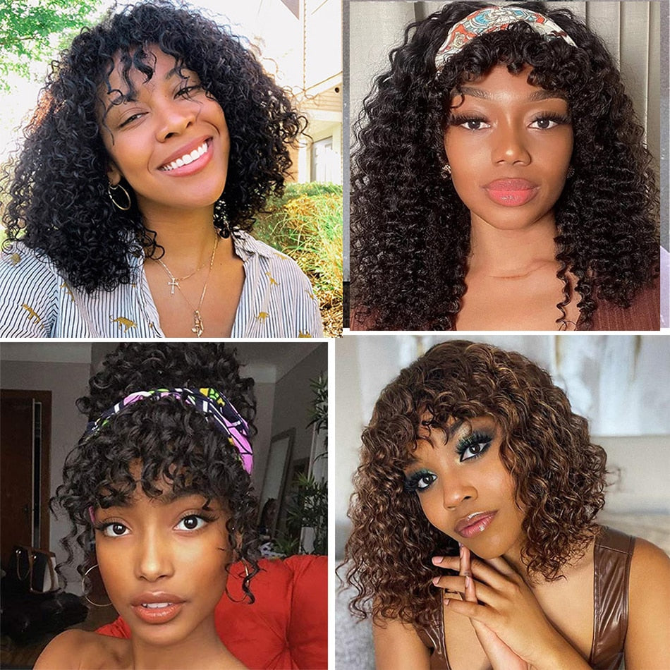 Curly Human Hair Wigs For Women Human Hair Bob Wig Kinky Curly Wig With Bangs