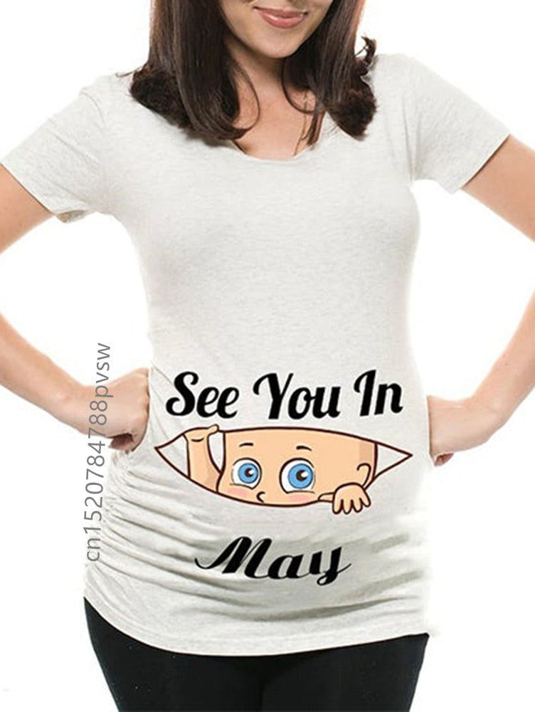 Funny See You In January-December Women Pregnant T Shirt Female Maternity Pregnancy Announcement New Mom Cloth