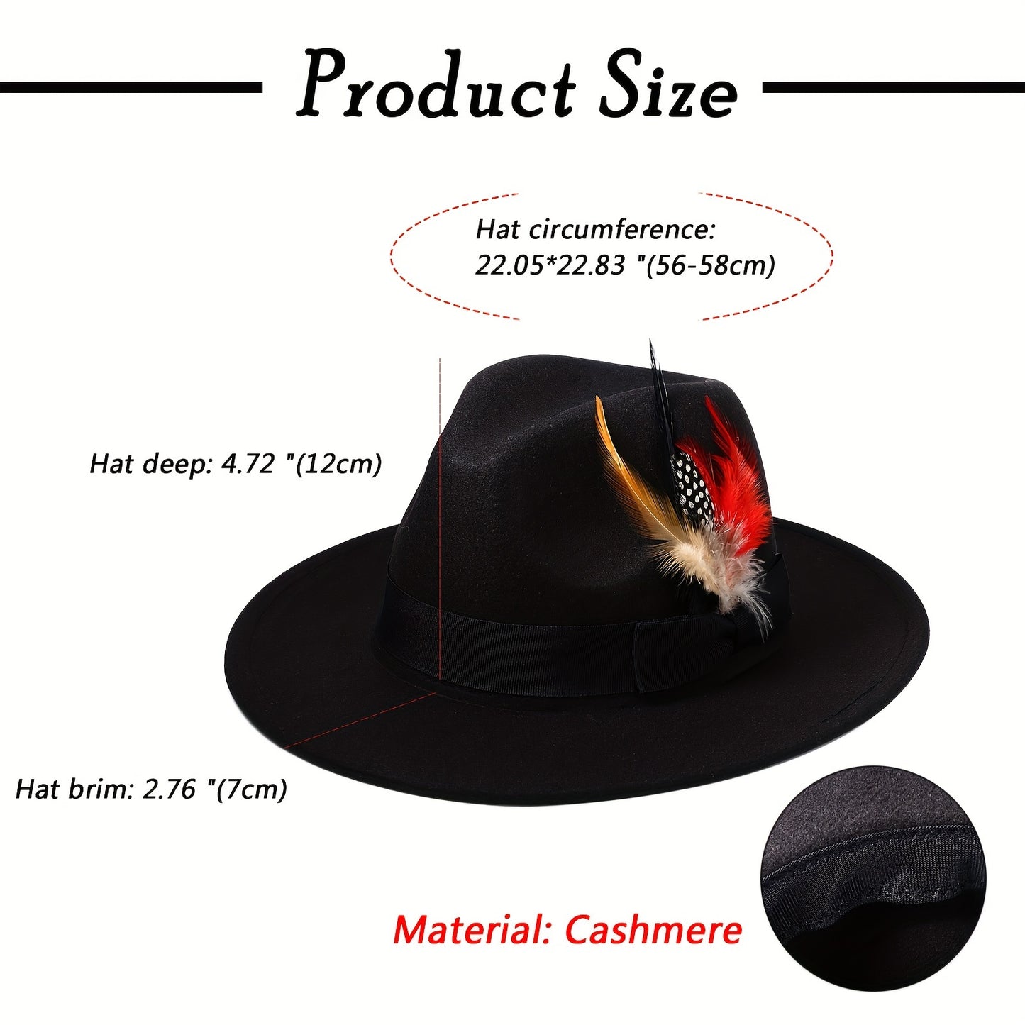 Unisex Wide Brim Felt Fedora Hat