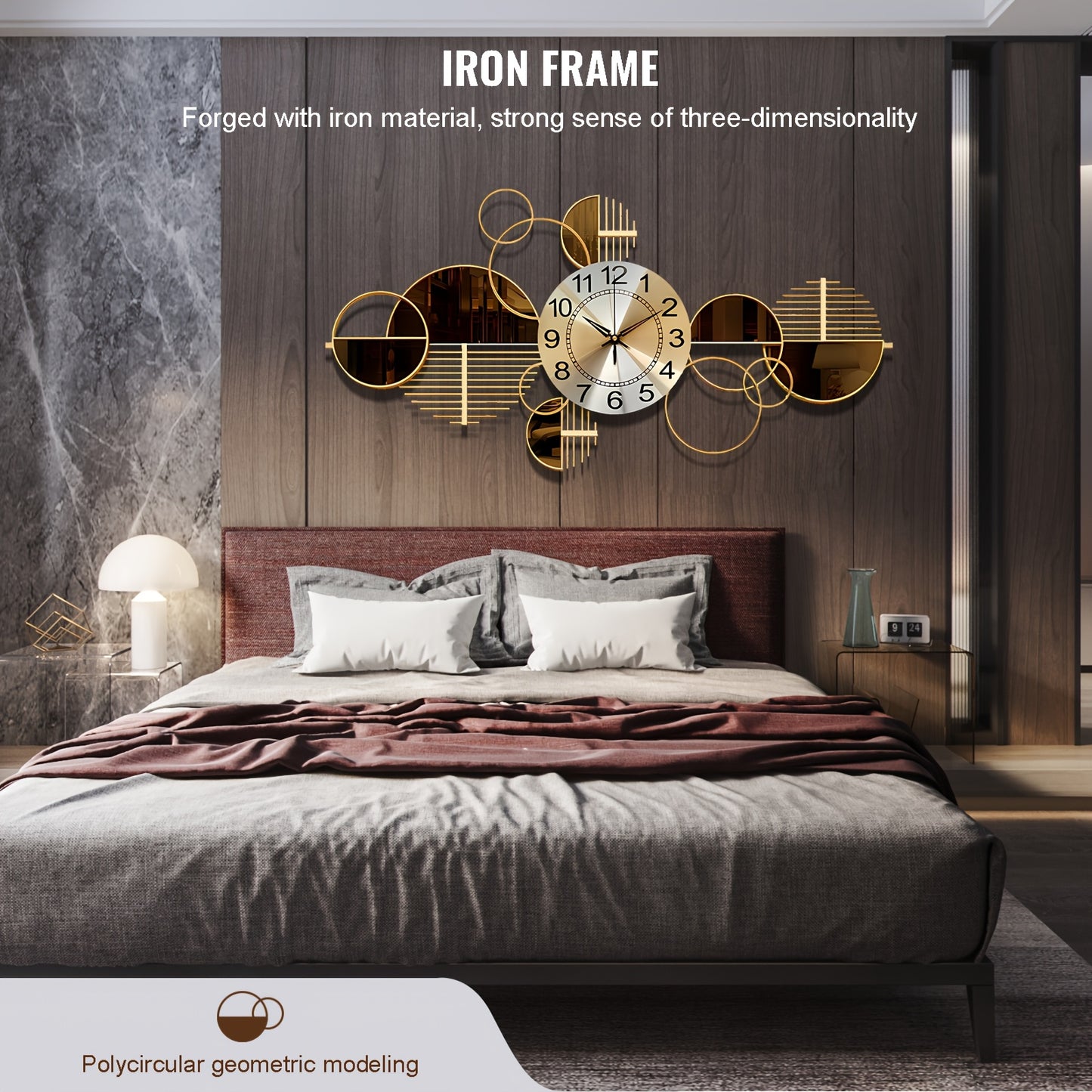 31" x 17" Modern Metal Wall Clock - Silent No-Ticking, 3D Decorative Art for Living Room & Bedroom, Golden Geometric Design, Large Creative Wall Clock Decor, No Ticking Mechanism, Wall Clock Living Room