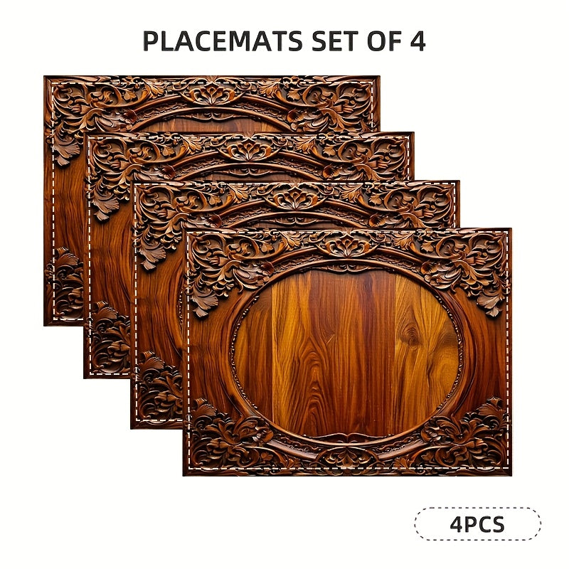 4/6pcs Vintage Floral Carved Linen Placemats Set, Rectangular Hand Wash Only Table Mats, Linen for Dining Room, Kitchen Decor, Heat Resistant,, Suitable for Home, Coffee Shops, Wedding, Party Decoration, Linen Material