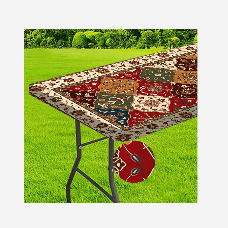 1pc, Elastic Edge Tablecloth, Elegant Retro Pattern Tablecloth - Decorate your table elegantly - Essential item for home decoration, outdoor table set, picnic accessories, suitable for indoor and outdoor use.