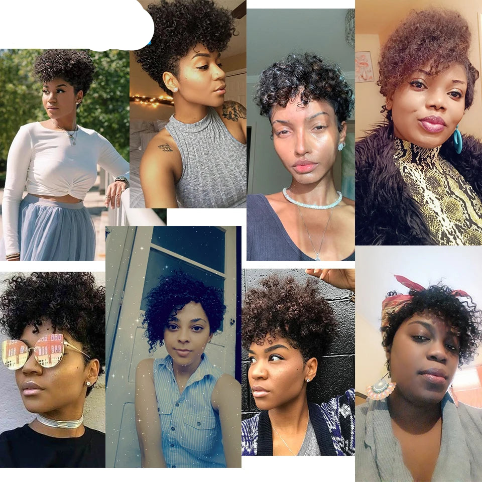 Burgundy Short Pixie Cut Afro Kinky Curly Bob Wig