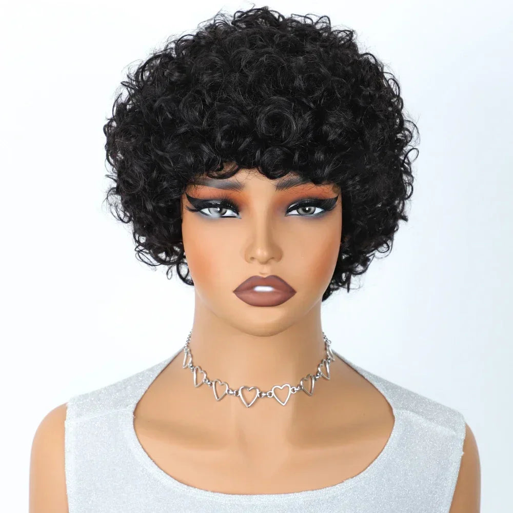 Afro Puff Pixie Bob Wig with Bangs