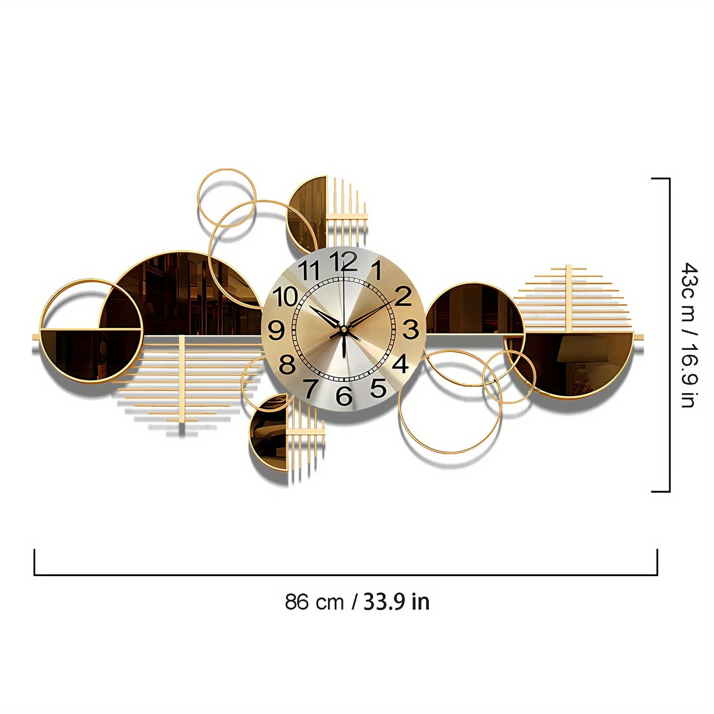 31" x 17" Modern Metal Wall Clock - Silent No-Ticking, 3D Decorative Art for Living Room & Bedroom, Golden Geometric Design, Large Creative Wall Clock Decor, No Ticking Mechanism, Wall Clock Living Room