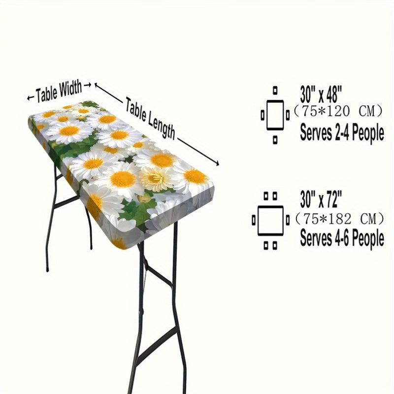1pc of Outdoor Tablecloth with Elastic Edges - Vivid Goose Feather Pattern, Durable Polyester, Ideal for Camping, Picnics And Garden Parties, Indoor/ Outdoor, Rectangular Shape, Garden Party Accessories | Goose Feather Design