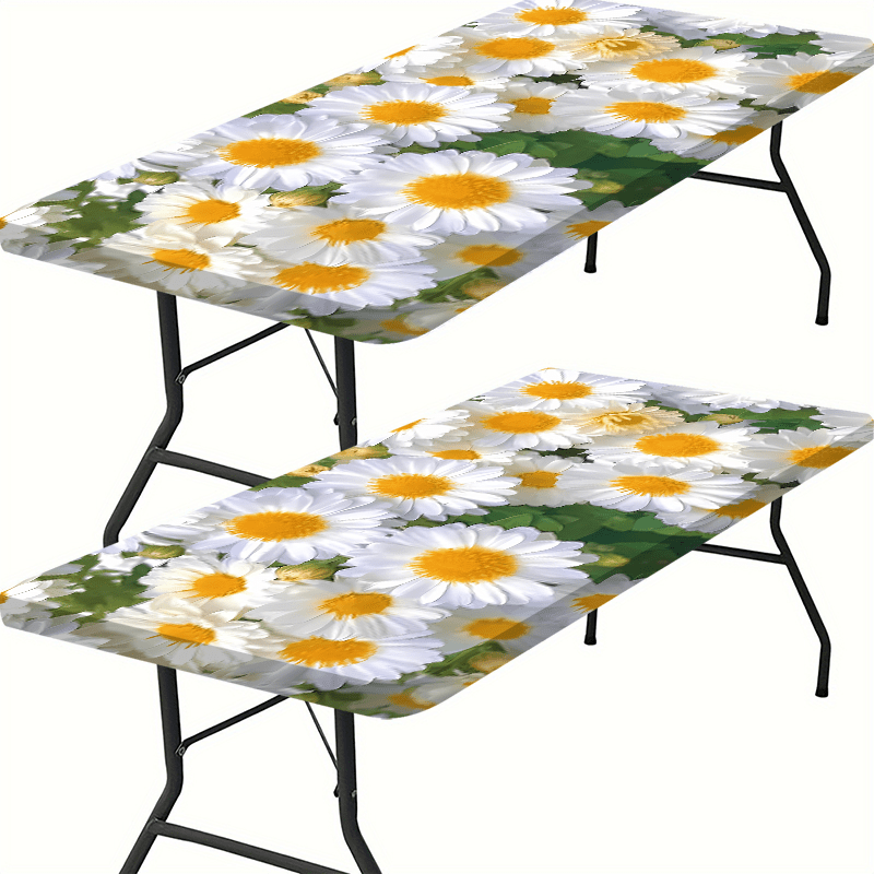1pc of Outdoor Tablecloth with Elastic Edges - Vivid Goose Feather Pattern, Durable Polyester, Ideal for Camping, Picnics And Garden Parties, Indoor/ Outdoor, Rectangular Shape, Garden Party Accessories | Goose Feather Design