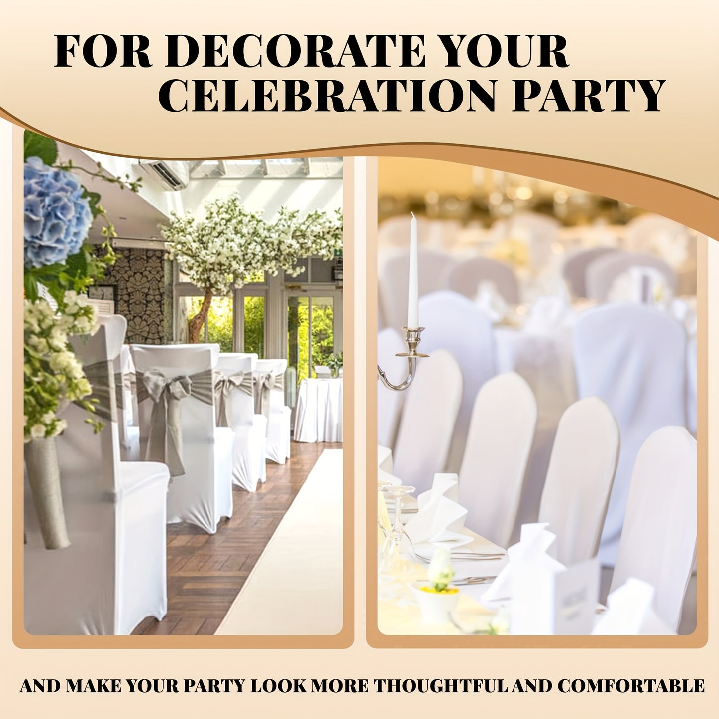 KUOGO 50/100pcs Stretch Chair Covers For Dining Chair, Fitted Spandex Chair Protector, Stretchable Removable Chair Slipcover, For Banquet, Party, Dinning, Celebration, Wedding, White-Dining-100pcs