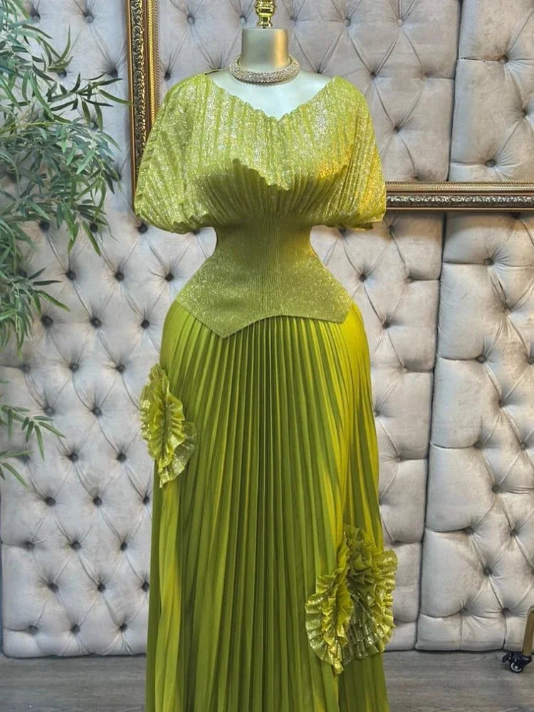 Women Batwing Top & 3D floral Pleated Skirt