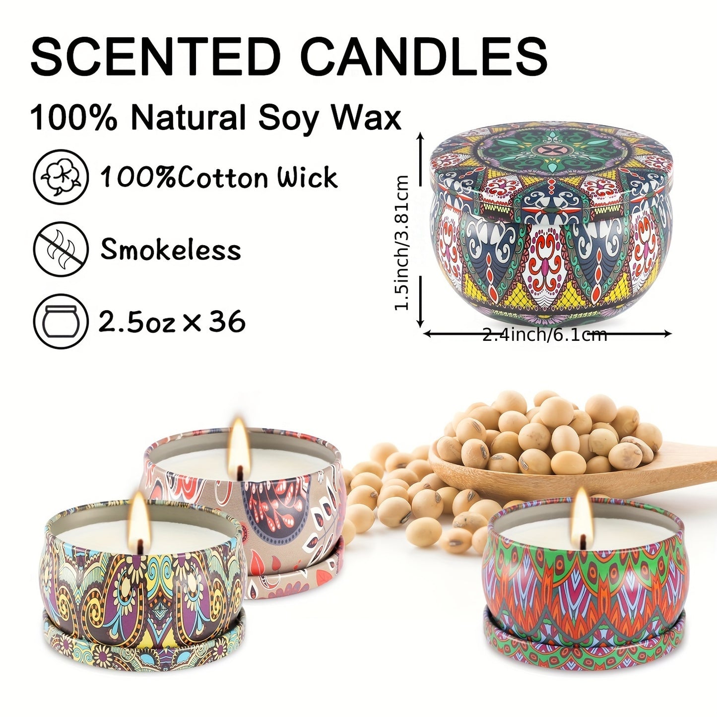 36 Pack Aromatherapy Scented Candle Gift Set Women's Scented Candle Home Natural Decorative Soy Wax Candle Tin Can Portable Travel Candle Yoga Mother's Day Valentine's Day Birthday Gift suit for father's day.