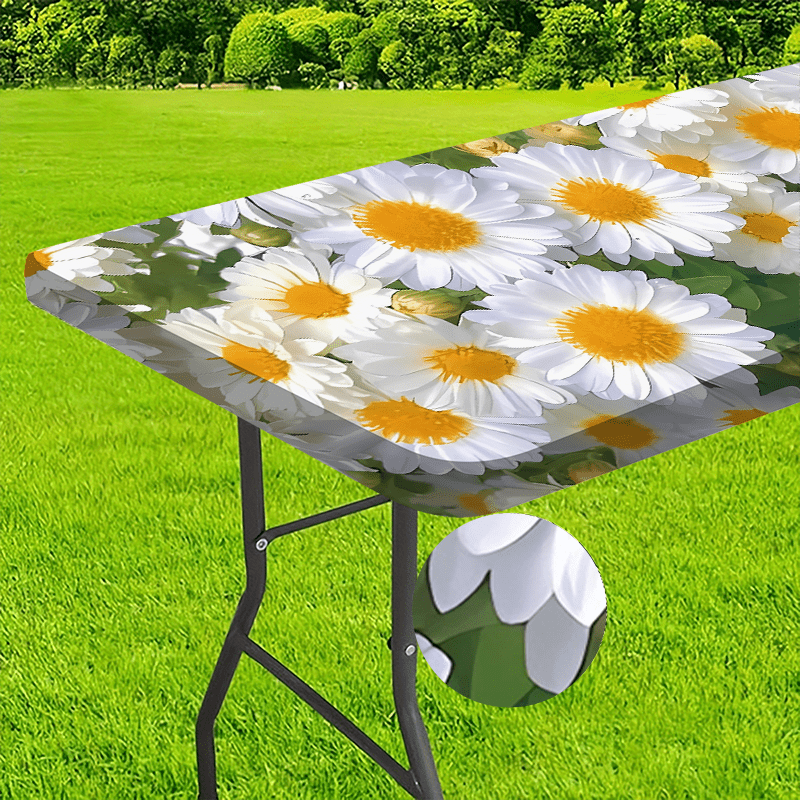 1pc of Outdoor Tablecloth with Elastic Edges - Vivid Goose Feather Pattern, Durable Polyester, Ideal for Camping, Picnics And Garden Parties, Indoor/ Outdoor, Rectangular Shape, Garden Party Accessories | Goose Feather Design