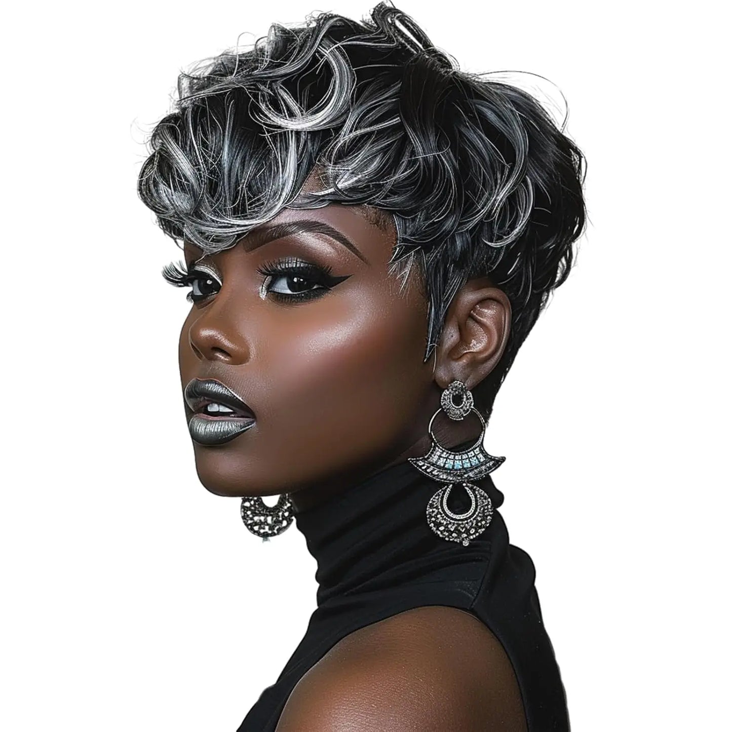 Short Elf Wig with Bangs for Black Women