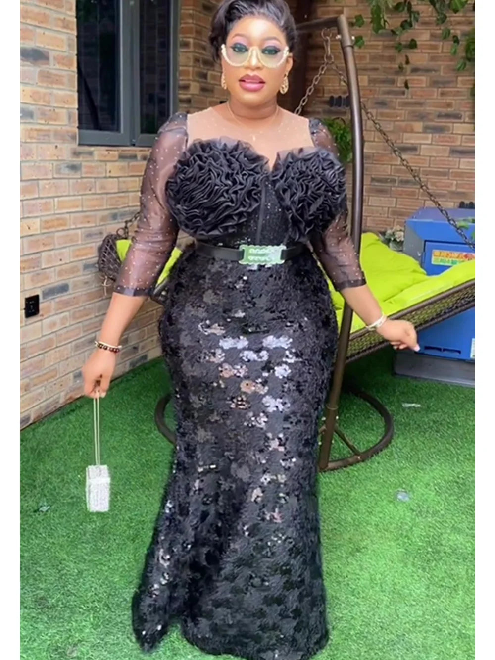 Plus Size African Sequin Party Dress