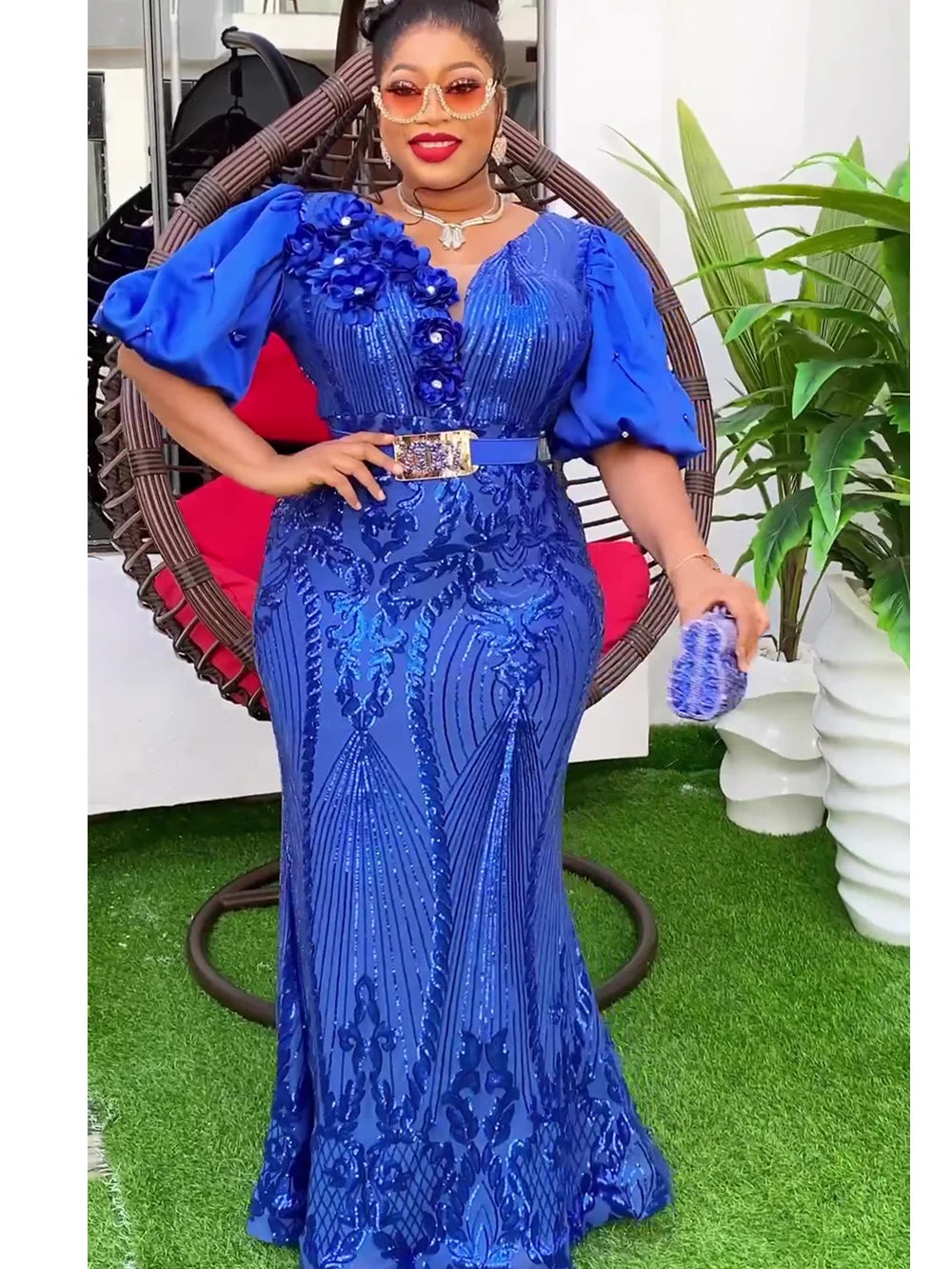 Elegant Plus Size African Sequin Wedding Dress