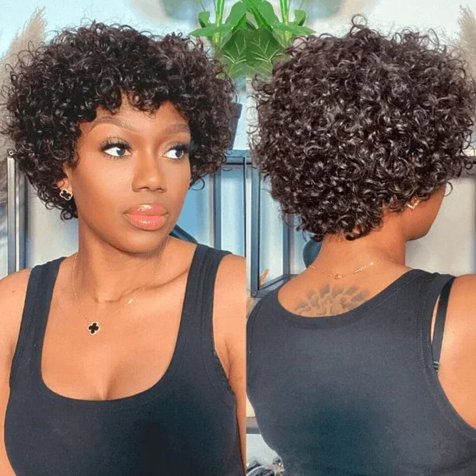 Afro Puff Pixie Bob Wig with Bangs