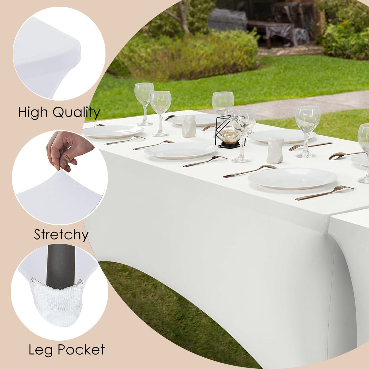 4/12pcs Spandex Stretch Tablecloths, Rectangular Fitted Covers for Parties, Weddings, Events & Trade Shows – Solid Colors, Wrinkle-Resistant & Easy Fit