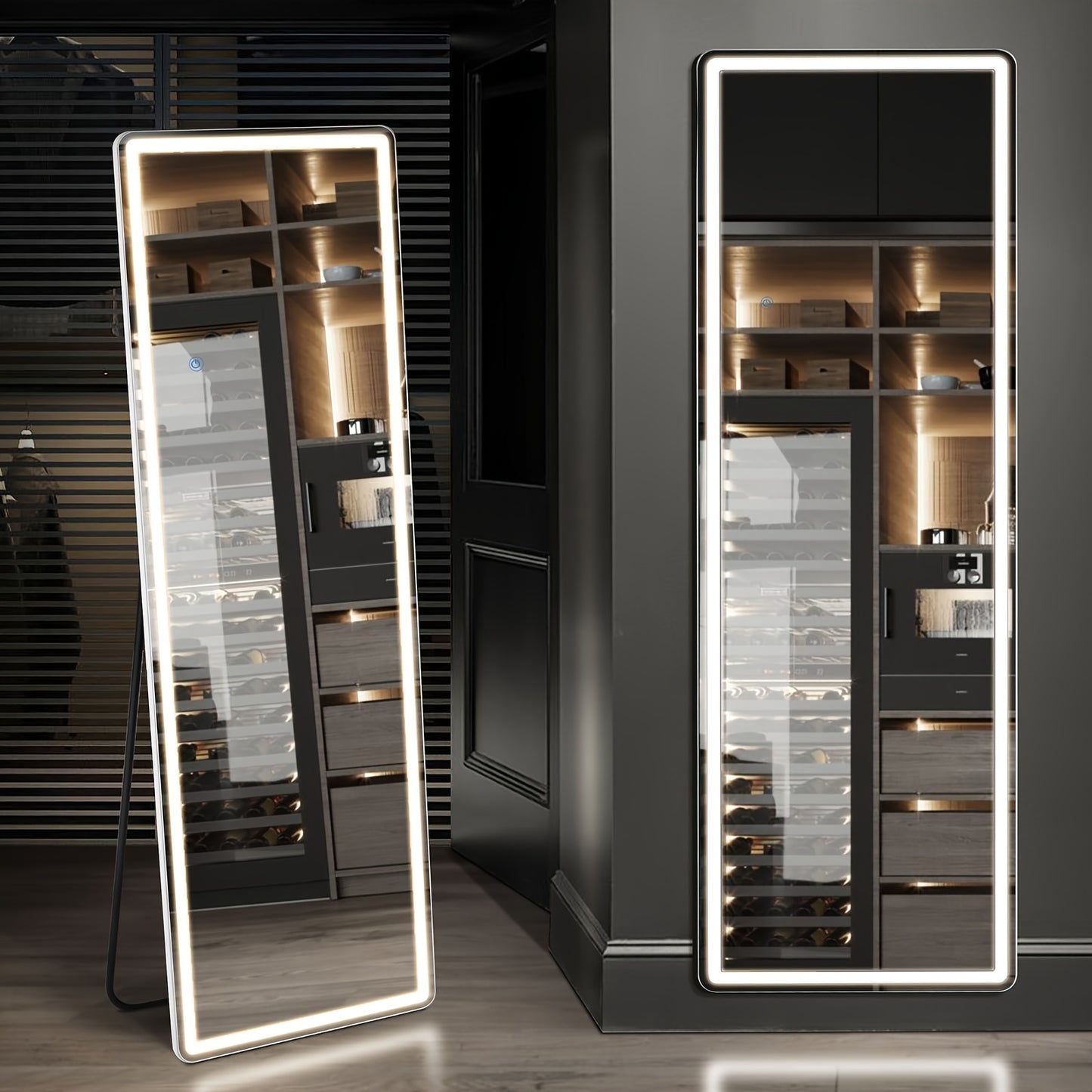 LED Lighted Full-Length Mirror with Arched Top - Aluminum Frame Floor-Standing Dressing Mirror for Bedroom & Living Room, No Electrical Needed, Black/Golden/White