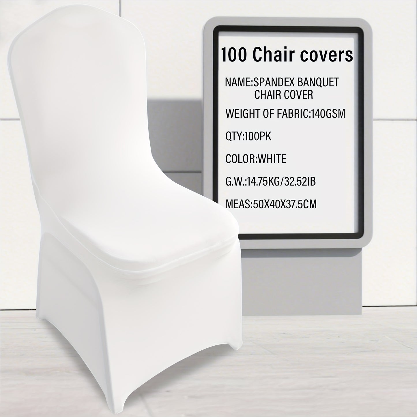 KUOGO 50/100pcs Stretch Chair Covers For Dining Chair, Fitted Spandex Chair Protector, Stretchable Removable Chair Slipcover, For Banquet, Party, Dinning, Celebration, Wedding, White-Dining-100pcs