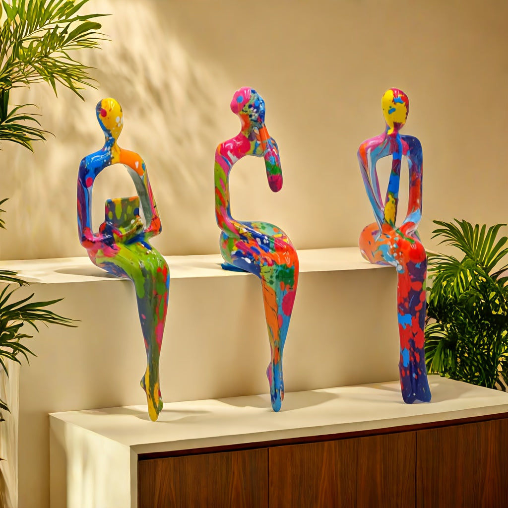 Room Decor 3pcs Abstract Thinking Figures Statue Set, Resin Crafted, Modern Art Sculptures for Home & Office Decor, Interior Design Accents, DIY Decoration