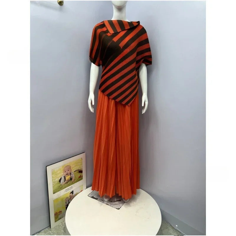 Women's Striped Top and Pleated Pant Suit