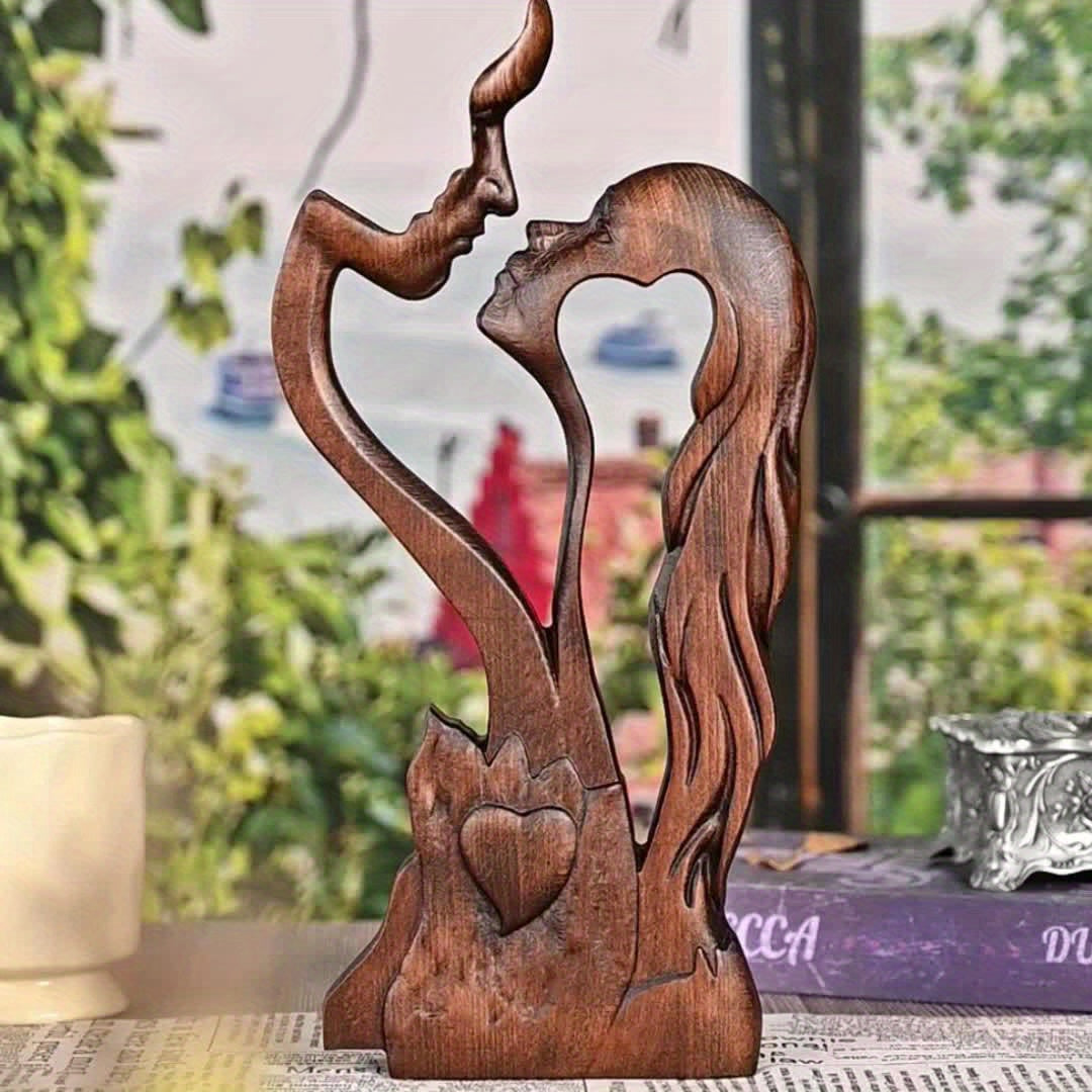 1pc Love Forever Wooden Ornament, Valentine's Day Decoration Tabletop Home Decor Sculpture, Couple Kissing Love Art Ornament Figurine, Wedding Gift for Him and Her, Valentine's Day Gifts