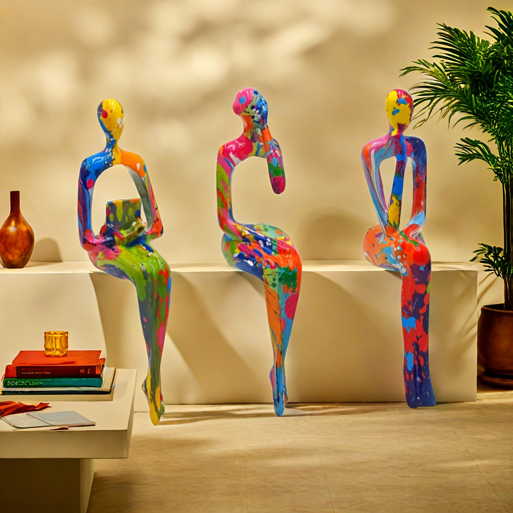 Room Decor 3pcs Abstract Thinking Figures Statue Set, Resin Crafted, Modern Art Sculptures for Home & Office Decor, Interior Design Accents, DIY Decoration