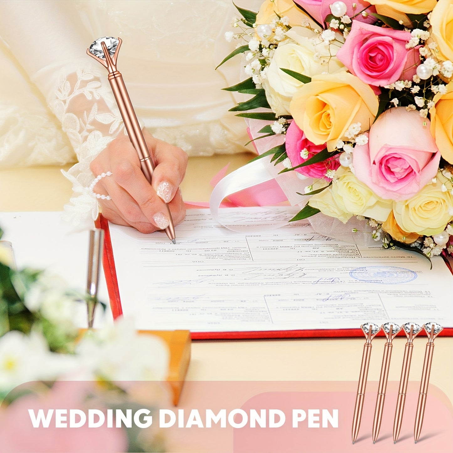 100 Pcs Diamond Pens Crystal Diamond Ballpoint Pen Fancy Cute Pens For Women Bling Metal Ballpoint Pen With Black Ink Office School Supplies, Wedding Bridal Shower Gift (Rose Gold)