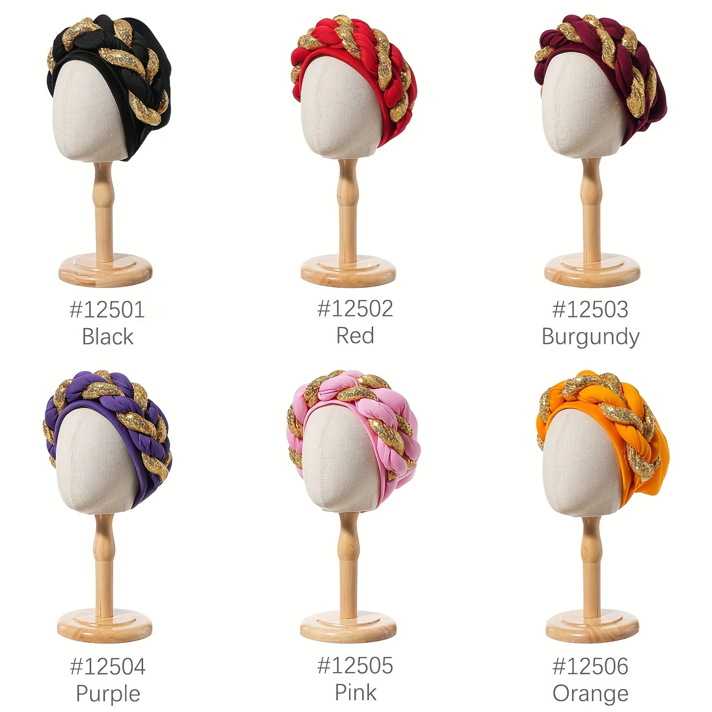 1pc Women's Elegant Turban Headwrap - Golden Spangle 2-Strand Braid, Lightweight Polyester, Non-Stretch - Wedding & Festive Attire | Hand Wash/Dry Clean | Toggle Closure