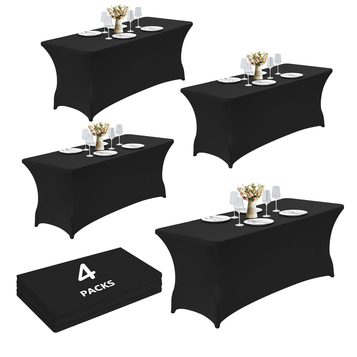 4/12pcs Spandex Stretch Tablecloths, Rectangular Fitted Covers for Parties, Weddings, Events & Trade Shows – Solid Colors, Wrinkle-Resistant & Easy Fit