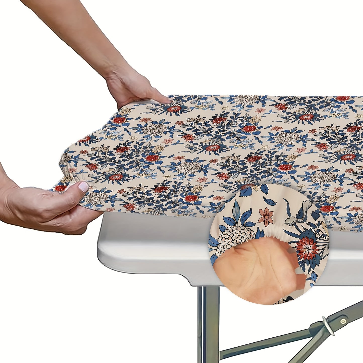 1pc 30x72 Inch Blooming Flower Spring Tablecloth - Blue & White Floral Polyester Rectangular Table Cover for Farmhouse, Parties, Picnics, Camping - Machine-Made, Spring Summer Home Decor, Picnic Essentials, Vibrant Table Sett