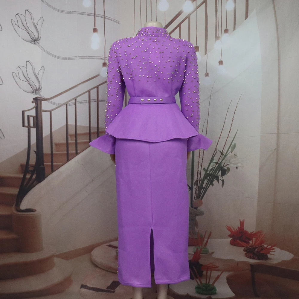 Luxury Rhinestone Mesh Dress Suit for Women