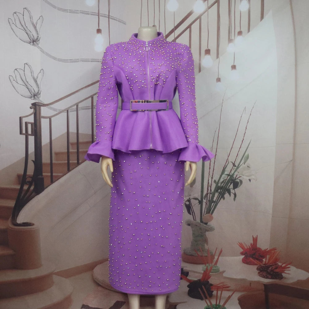 Luxury Rhinestone Mesh Dress Suit for Women