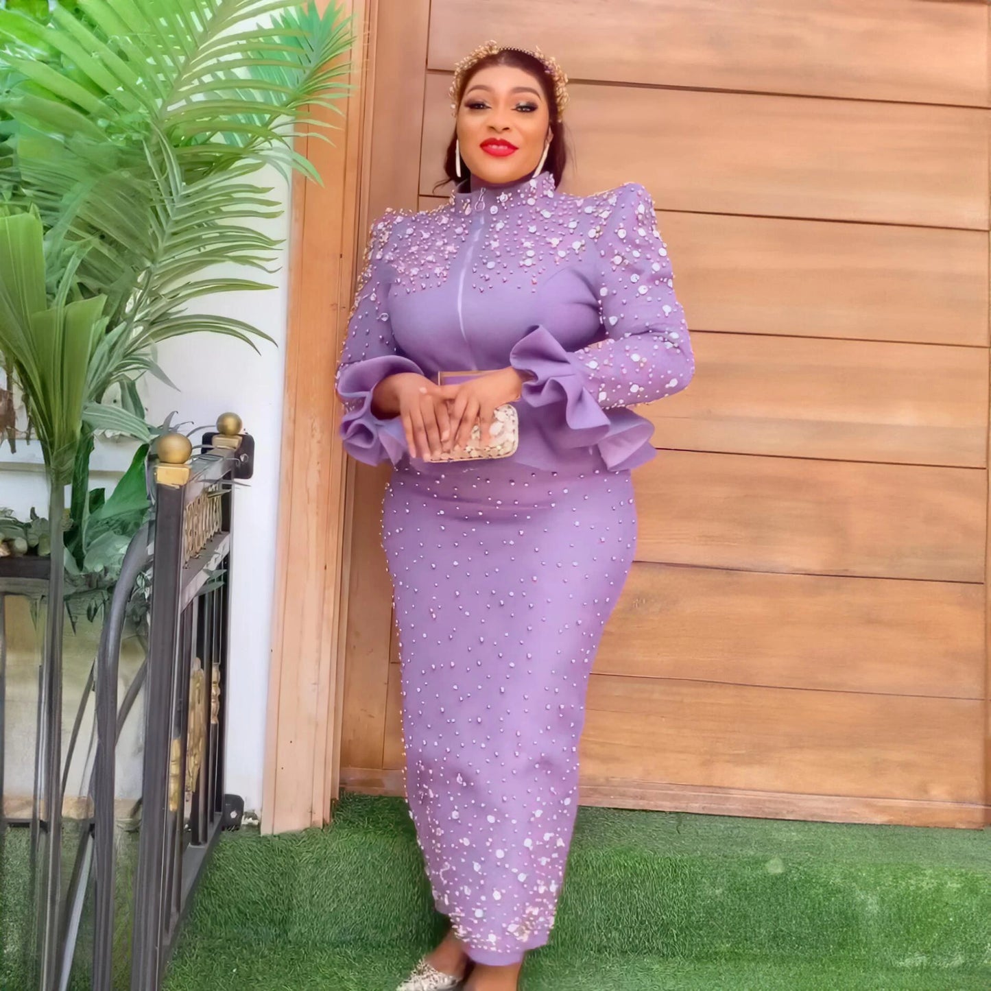 Luxury Rhinestone Mesh Dress Suit for Women