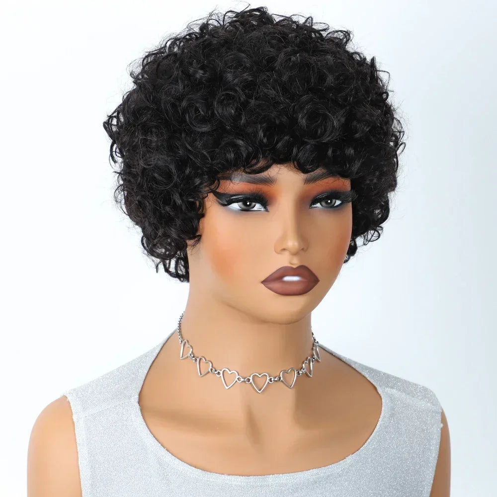Afro Puff Pixie Bob Wig with Bangs