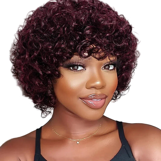 Afro Puff Pixie Bob Wig with Bangs