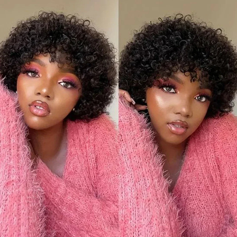 Afro Puff Pixie Bob Wig with Bangs