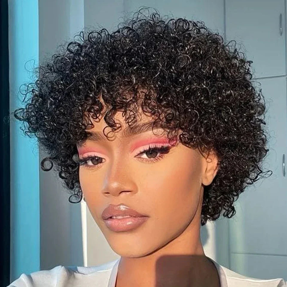 Afro Puff Pixie Bob Wig with Bangs