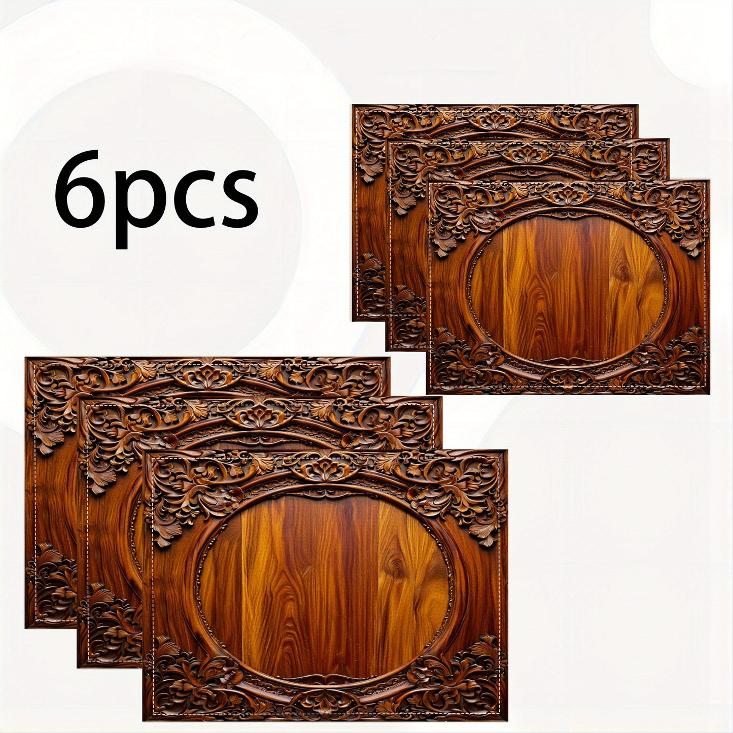 4/6pcs Vintage Floral Carved Linen Placemats Set, Rectangular Hand Wash Only Table Mats, Linen for Dining Room, Kitchen Decor, Heat Resistant,, Suitable for Home, Coffee Shops, Wedding, Party Decoration, Linen Material