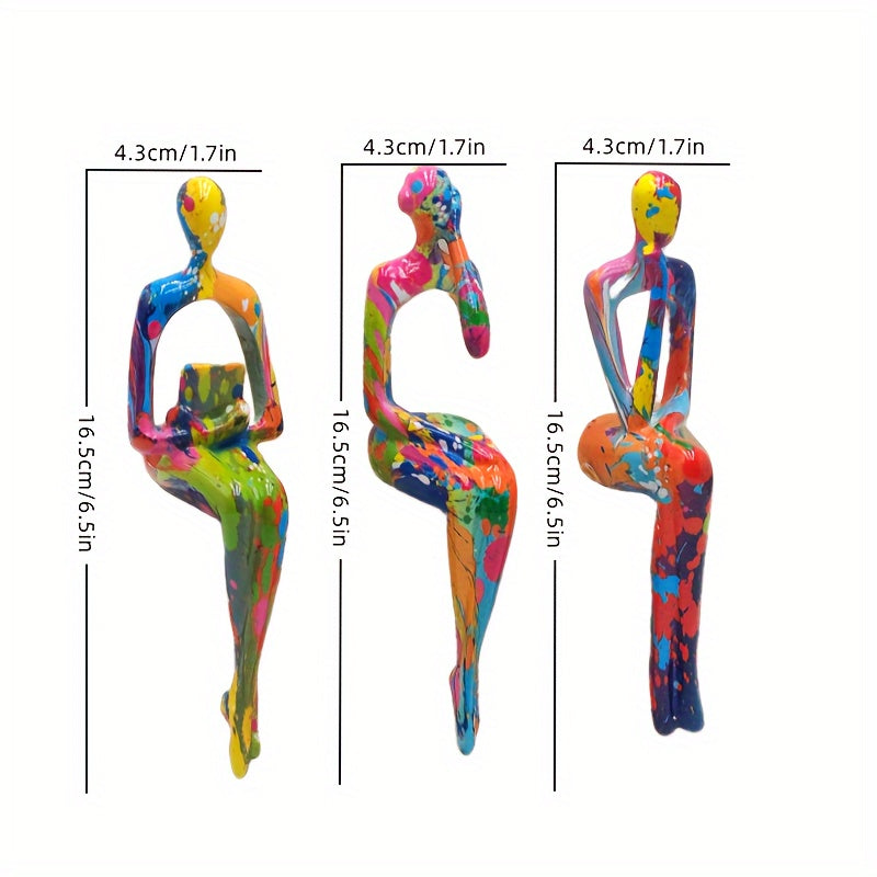 Room Decor 3pcs Abstract Thinking Figures Statue Set, Resin Crafted, Modern Art Sculptures for Home & Office Decor, Interior Design Accents, DIY Decoration
