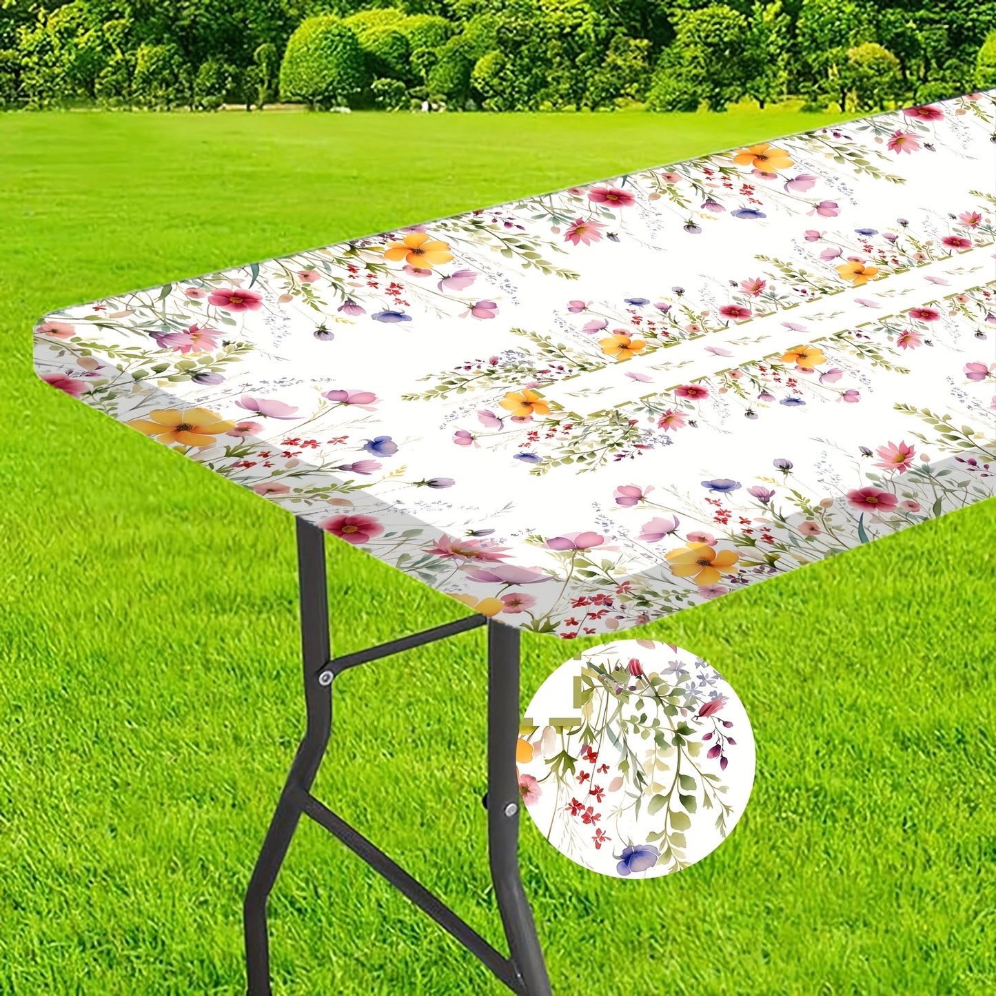 1pc 30x72 Inch Blooming Flower Spring Tablecloth - Blue & White Floral Polyester Rectangular Table Cover for Farmhouse, Parties, Picnics, Camping - Machine-Made, Spring Summer Home Decor, Picnic Essentials, Vibrant Table Sett