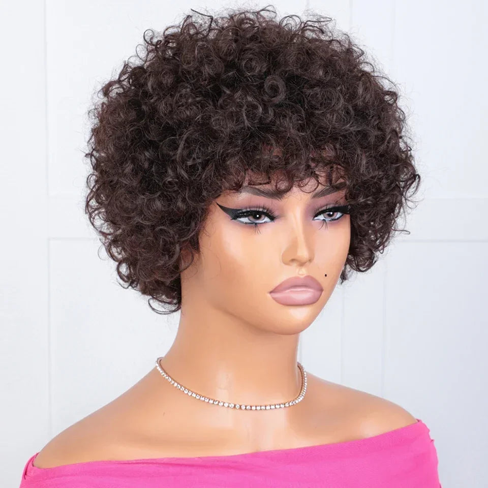 Afro Puff Pixie Bob Wig with Bangs