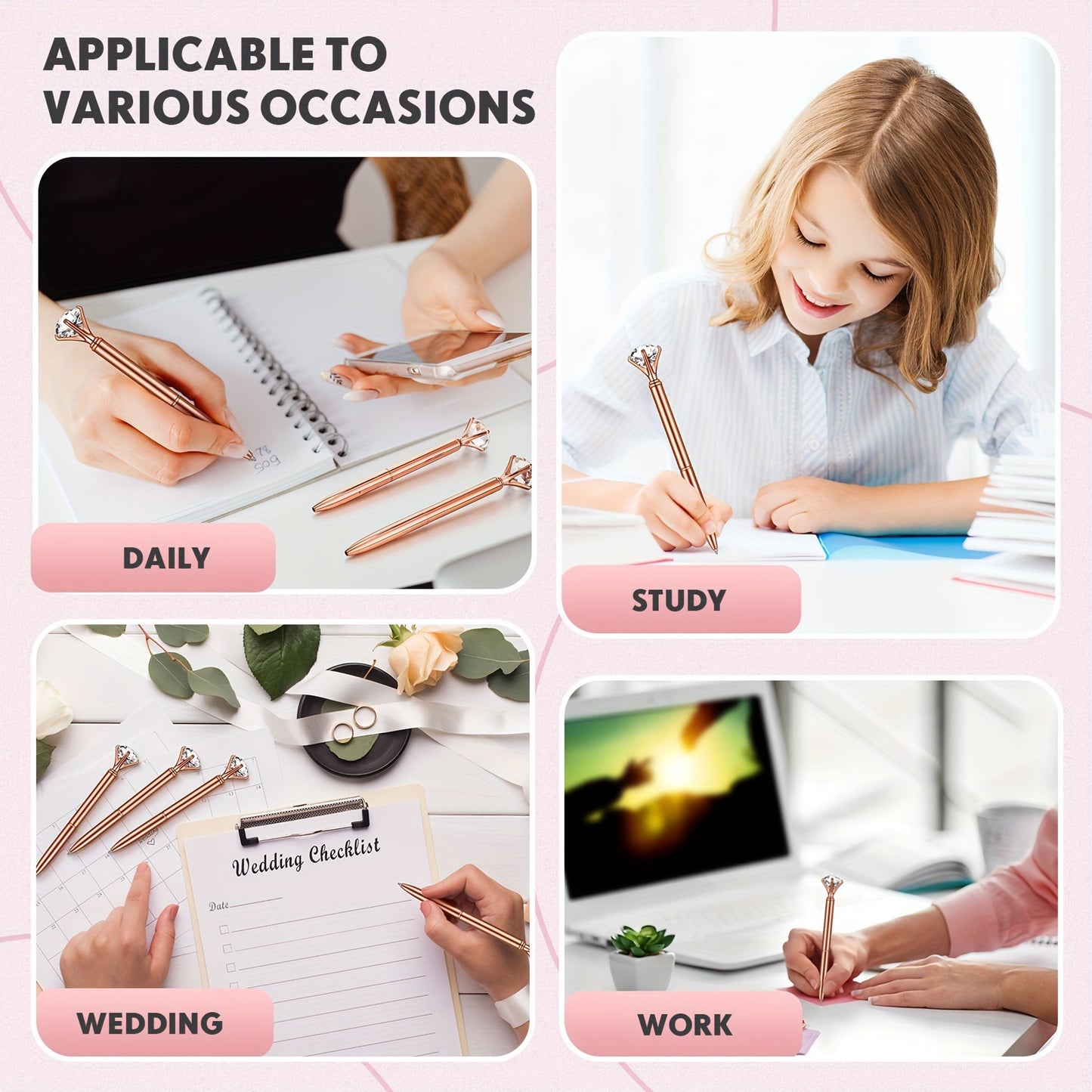100 Pcs Diamond Pens Crystal Diamond Ballpoint Pen Fancy Cute Pens For Women Bling Metal Ballpoint Pen With Black Ink Office School Supplies, Wedding Bridal Shower Gift (Rose Gold)