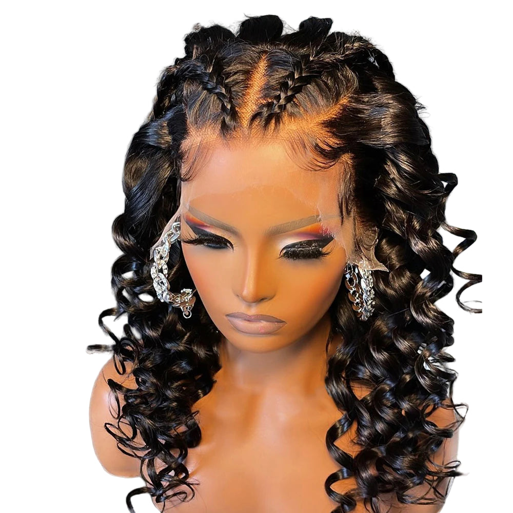 Pre-Plucked Long Black Curly Lace Front Wig