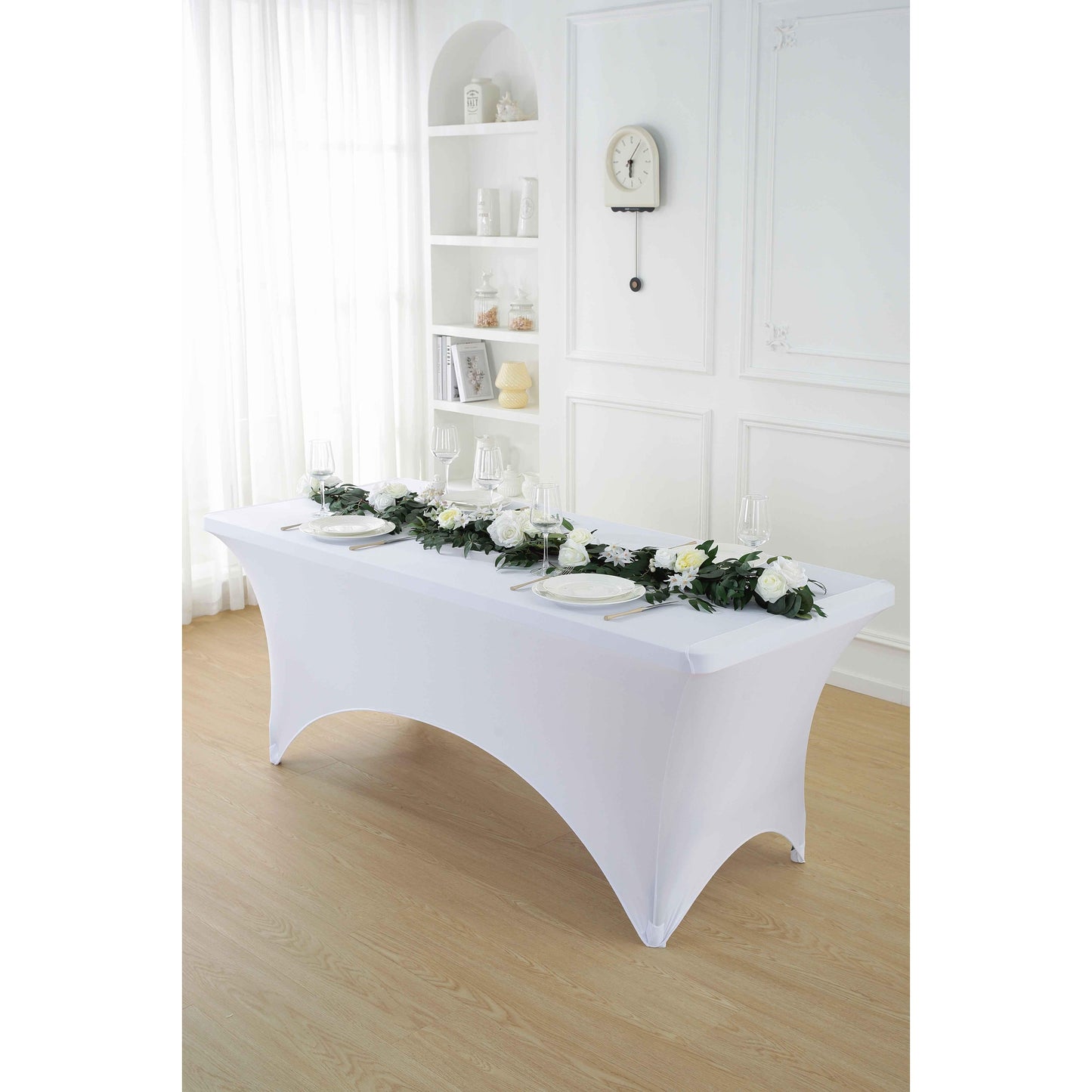 4pcs Spandex Tablecloth, Stretch Rectangle Table Covers - Elastic Spandex Polyester Blend, Perfect for Parties, Dances, Weddings, Exhibitions | Solid Colors, Easy Fit & Versatile Use, Table Cloth