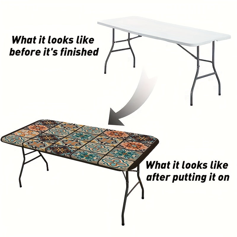 A Stretchable Edge Tablecloth with a Vintage Pattern - a Set of 16 Decorative Tablecloths, Suitable for Restaurants, Dining Tables, Coffee Tables, Kitchens, Adding Beauty to Your Home. Outdoor Tablecloth, Picnic Accessories,