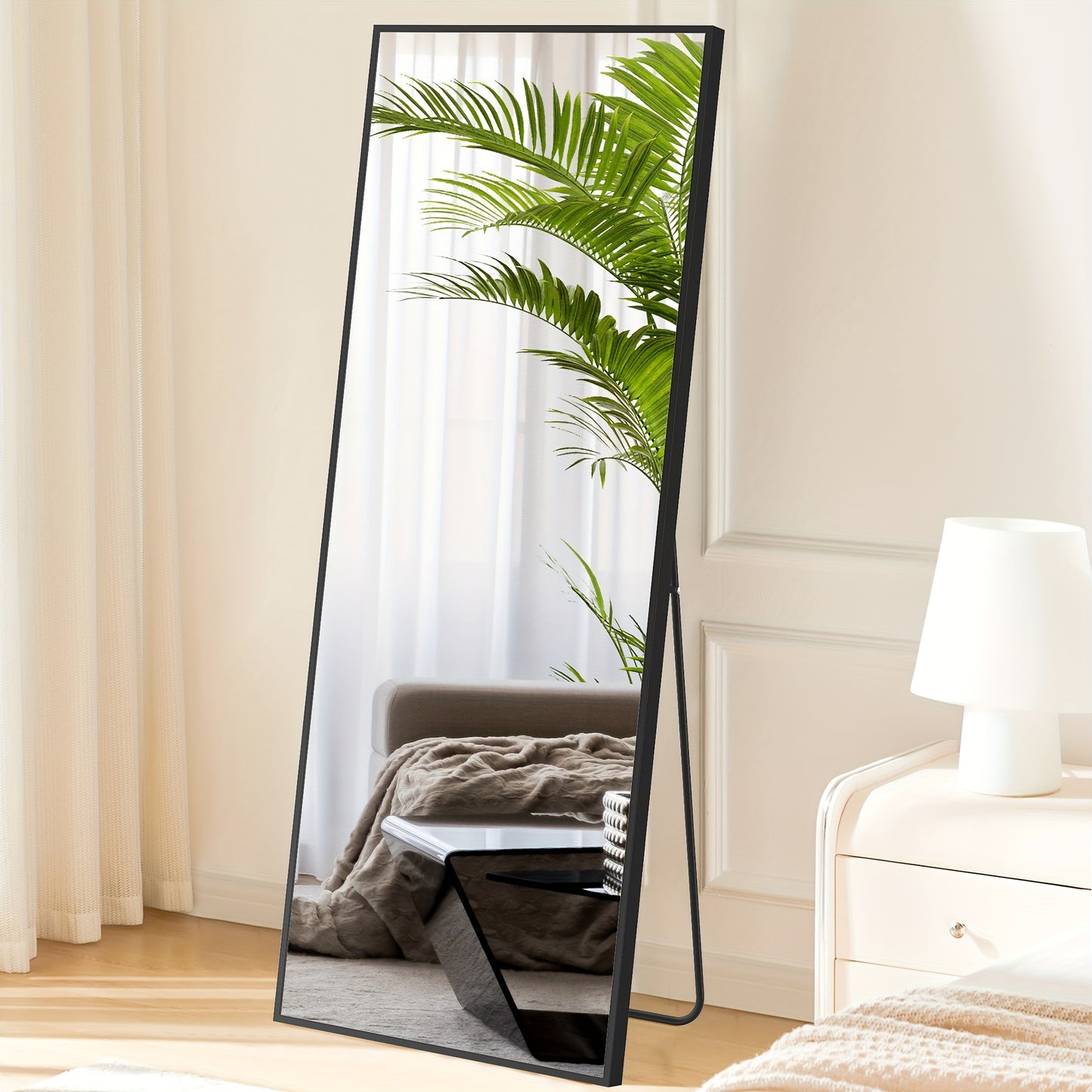 LED Lighted Full-Length Mirror with Arched Top - Aluminum Frame Floor-Standing Dressing Mirror for Bedroom & Living Room, No Electrical Needed, Black/Golden/White