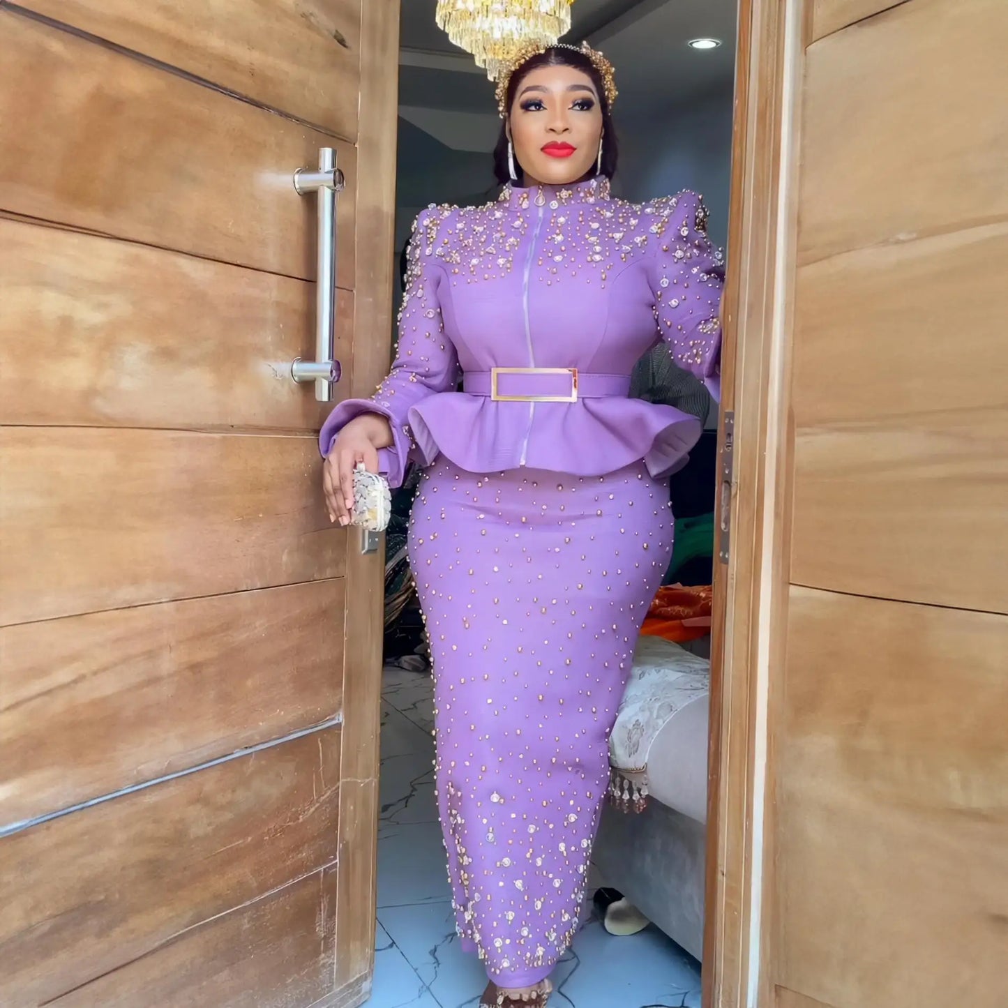 Luxury Rhinestone Mesh Dress Suit for Women