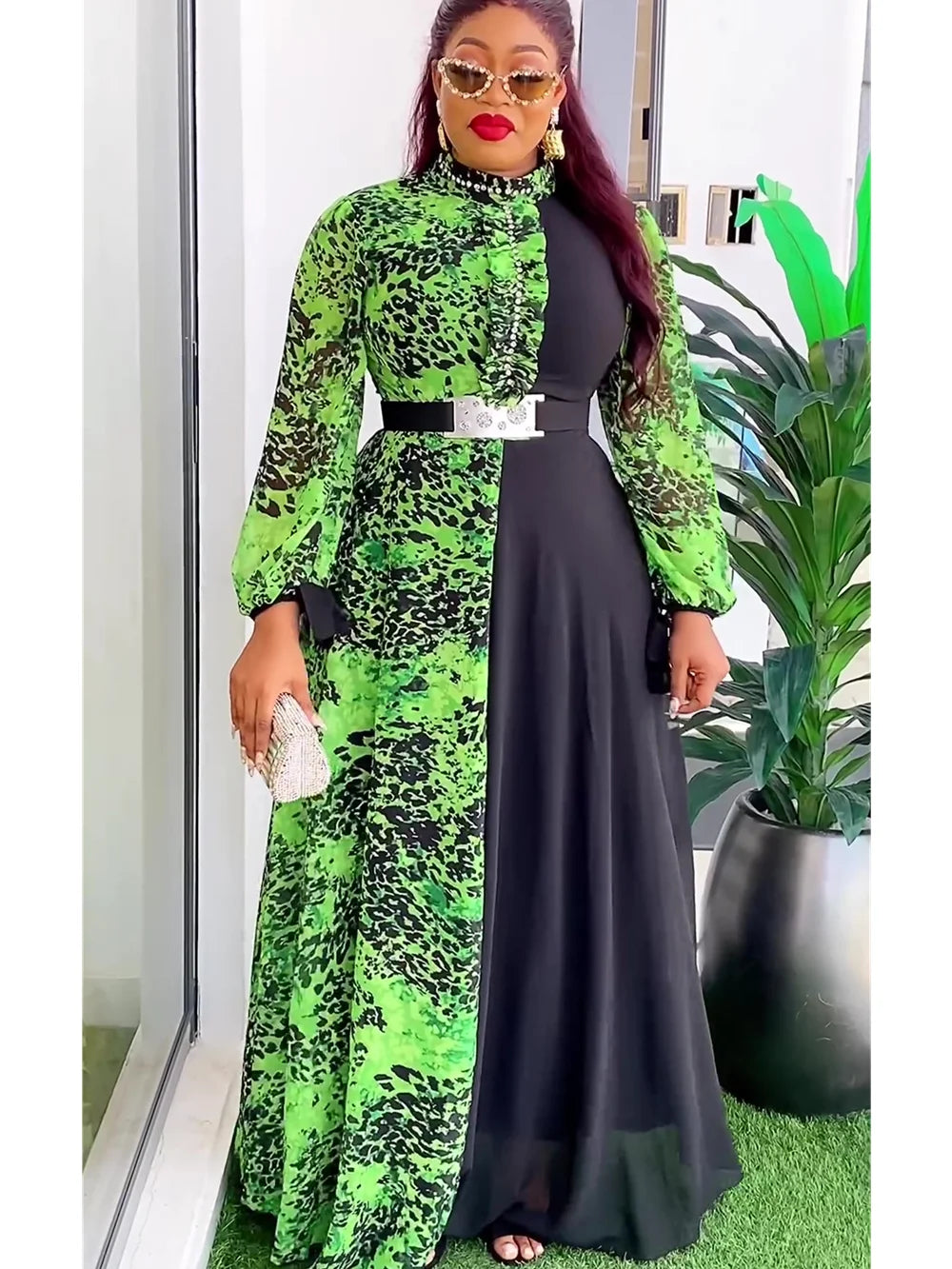 Elegant African Chiffon Maxi Dress