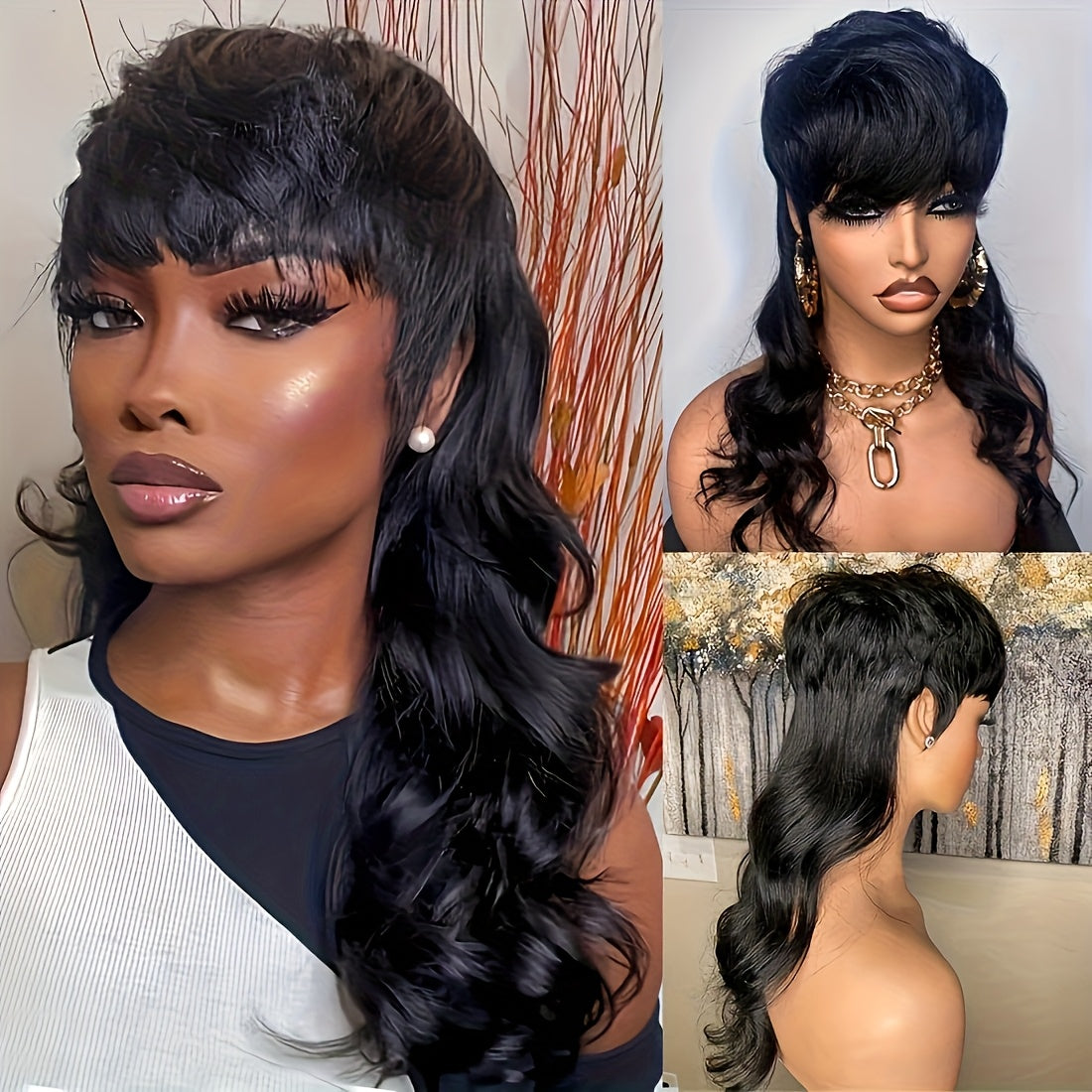 Long Synthetic Wavy Hair with Bangs